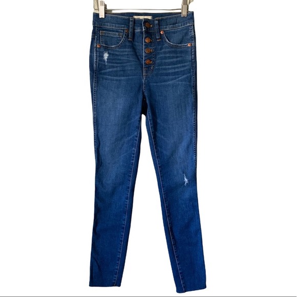 Madewell 10’ High Rise Skinny Jeans exposed button - Picture 2 of 11